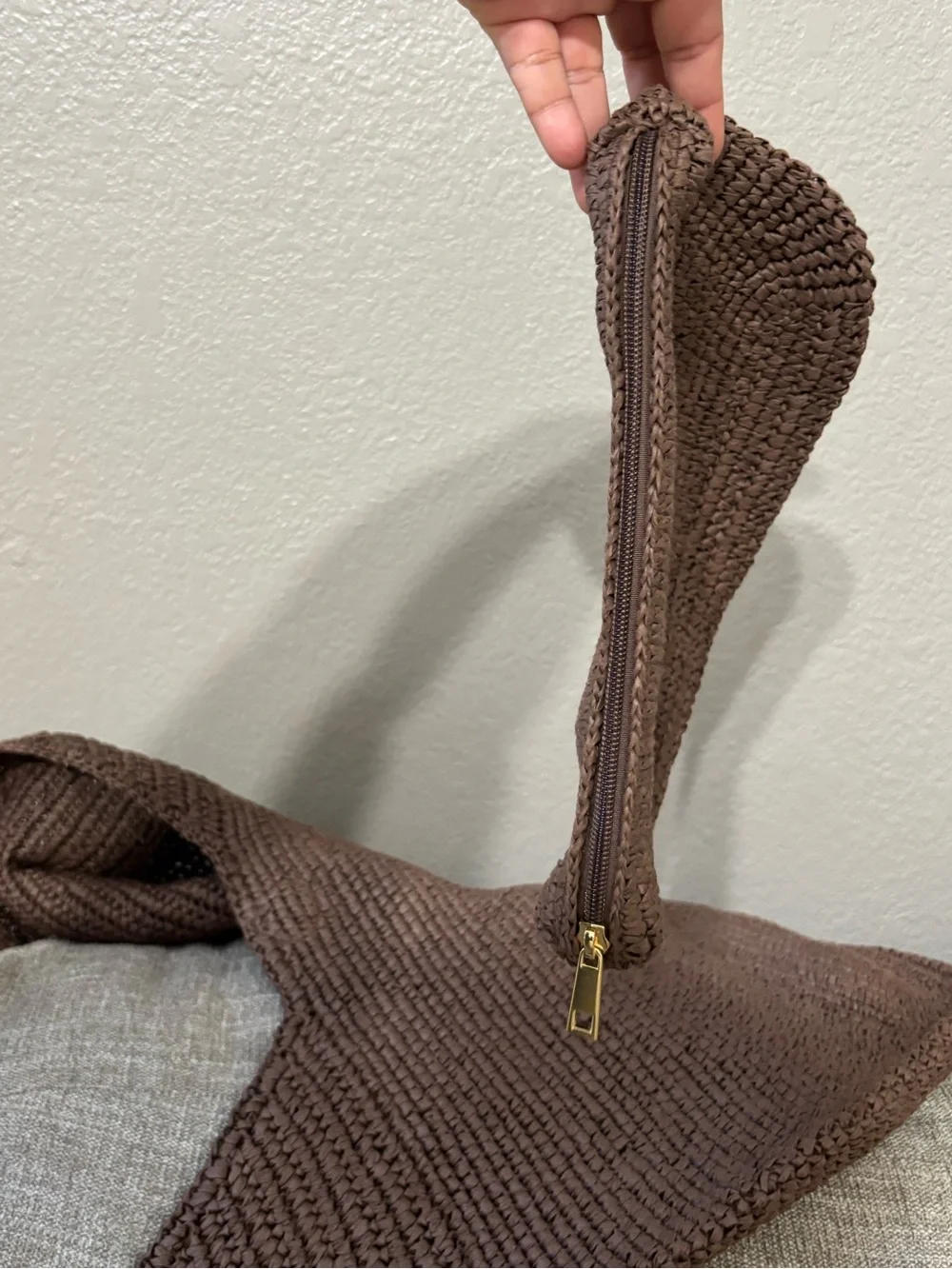 NEW! Anthropologie Love Knot Slouchy Bag - Raffia Buckle Edition in Chocolate